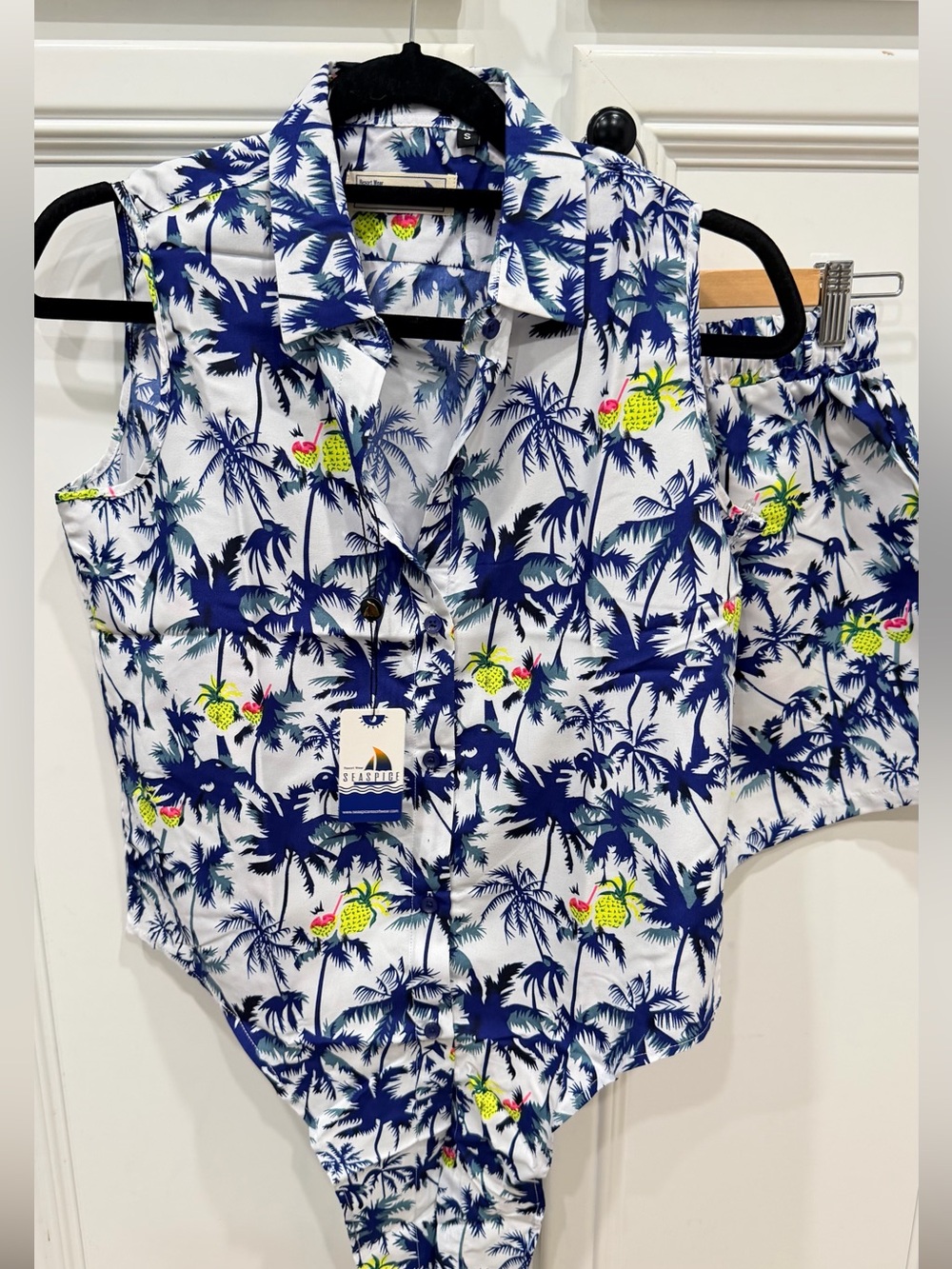 Seaspice Women’s Blue Tropical Palm Printed Shorts